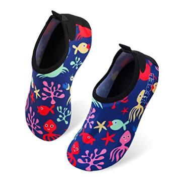 Imagem de Meias aquáticas infantis BFOEL de secagem rápida, leves, descalço, para meninas, meninos, esportes, praia, natação, surfe, ao ar livre, Ocean World, 4.5 Toddler