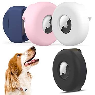 Imagem de [Pacote com 4] Josmax compatível com suporte de coleira para cães Airtag, capa impermeável de silicone para coleira para animais de estimação para Apple Airtags 2021, design antiperda para coleiras e acessórios de mochila – #01