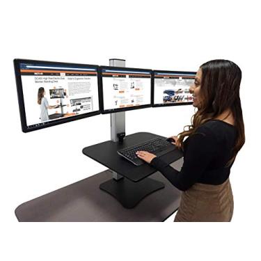 Imagem de Victor DC475 Mesa de jogos com monitor triplo elétrico de cintura alta | 3 grandes monitores | Superfície de jogos de 71 cm de largura | Compatível com qualquer mesa padrão | Suporte ajustável para