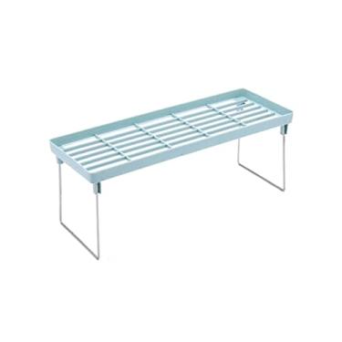 Imagem de Carrinho de cozinha ajustável prateleira de armazenamento de armário de metal organizador de utensílios de cozinha de camada única, suportes de vegetais verde/azul para cozinhas (cor: azul)