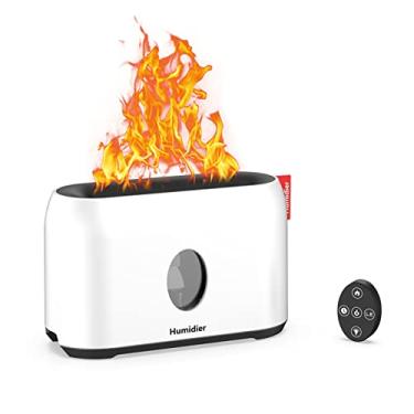 Imagem de Difusor de aroma de umidificador de chama, umidificador de névoa fresca com efeito especial de chama, umidificadores de névoa silenciosa para óleos essenciais difusores de ar aroma carro bebê planta pessoal (branco)