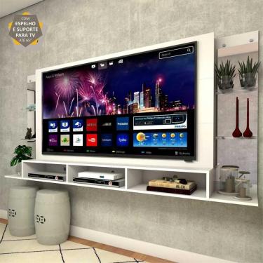 Imagem de Painel TV 65" c/ suporte, espelho e prateleiras de vidro Nairóbi Multimóveis