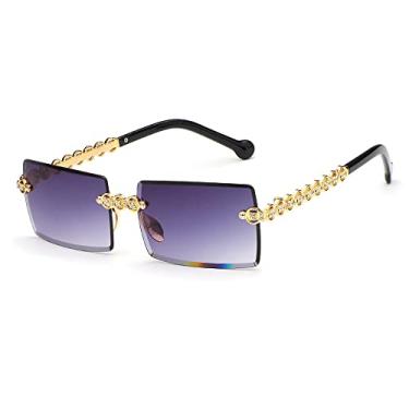 Imagem de Óculos de sol retangulares sem aro de diamante unissex Óculos de sol vintage sem moldura de metal uv400 óculos moda verão, 3, china