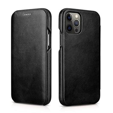 Imagem de Capa para iPhone 13 Mini/13/13 Pro/13 Pro Max, couro legítimo premium fólio flip livro suporte carteira à prova de choque capa com compartimento para cartão, preto, 13 15,5 cm