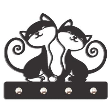Imagem de Porta Chaves de Parede em mdf Gatinhos Felizes (Com Pino Inox)