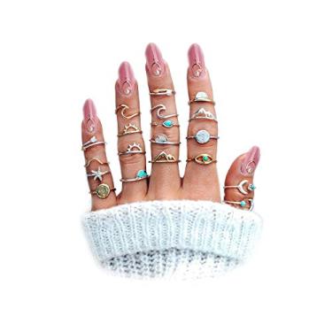 Imagem de FUTIMELY Conjunto de anéis empilháveis retrô Boho para adolescentes e mulheres, conjunto de anéis de junção de dedo com strass, Metal, Strass