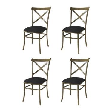 Imagem de Kit 4 Cadeiras De Jantar New Katrina Assento Preto Em Aço Ouro Envelhe