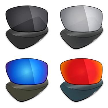 Imagem de 4 pares de lentes polarizadas de substituição Mryok para óculos de sol Oakley Ravishing – Stealth preto/vermelho fogo/azul gelo/prata titânio