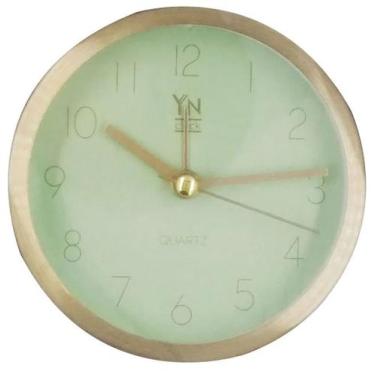 Imagem de Relógio De Parede/Mesa Em Alumínio Dourado E Verde 3,9X9,2X9,2cm - Yn