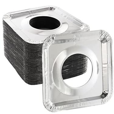 Imagem de ZEAYEA Pacote com 100 capas de fogão de alumínio para fogão, forro quadrado descartável de 21,6 cm, protetor de alcance a gás para manter o alcance do gás limpo