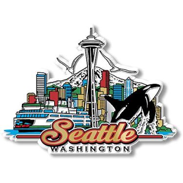 Imagem de Classic Magnets - Ímã de Colagem da Cidade - Seattle, WA - Vintage - Borracha - 20 cm x 20 cm (8,25 cm x 11,44 cm)