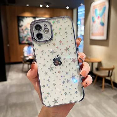Imagem de Para iPhone 13 12 11 Pro Max 8 7 Plus XR XS X Glitter Star Plating TPU Soft Case Capa Para iPhone 11 12 14 SE 2022, Azul Claro, Para iPhone 12