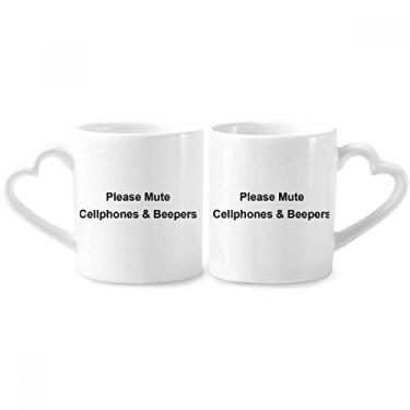 Imagem de Mute Cellphones & Beepers Symbol Casal Conjunto de canecas de porcelana copo de cerâmica para amantes alça de coração