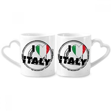 Imagem de I Love Italy Word Flag Love Heart Pattern Couple Porcelain Mug Set Ceramic Lover Cup Heart Handle