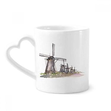 Imagem de Caneca Moinho de vento na Holanda café cerâmica copo de coração de vidro