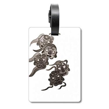 Imagem de Tinta chinesa estilo cinco duendes monstro mala etiqueta cartão de bagagem etiqueta, Multicolorido.