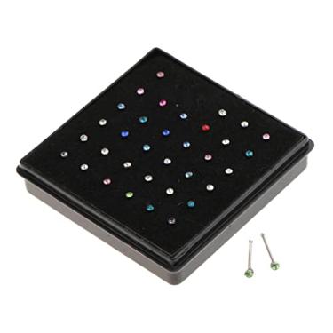 Imagem de Colaxi 36 peças de piercings de nariz hipoalergênicos 316L aço inoxidável cristal argola corpo jóias, Aço inoxidável, cristal, strass