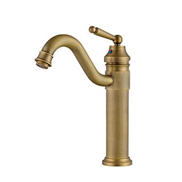 Imagem de LIDON Torneiras de banheiro torneira de água quente e fria torneira de banheiro alça única torneira de pia de banheiro furo único latão antigo torneira antiga para cozinha, B antigo (cor: antigo B)