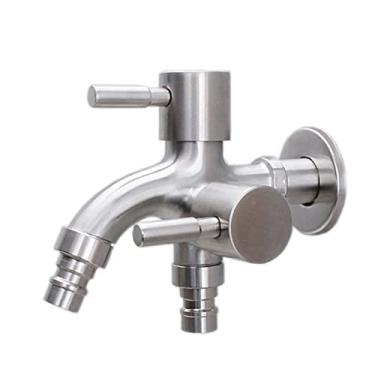Imagem de LIDON Torneira de água ao ar livre Torneira de torneira dupla Torneira multifuncional de aço inoxidável Torneira de máquina de lavar Torneira externa dupla para piscinas de esfregão, B escovado (cor: escovado A)