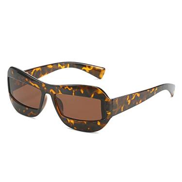 Imagem de Óculos de sol retangulares estreitos vintage para mulheres, óculos de sol irregulares de hip hop masculinos, óculos de gradiente, chá de leopardo, tamanho único