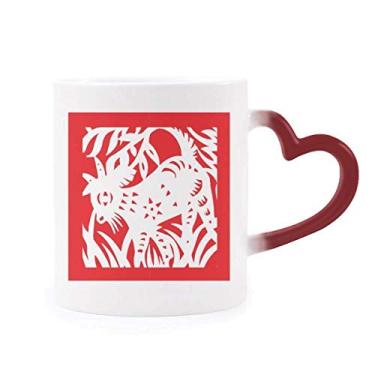 Imagem de Caneca sensível ao calor do zodíaco chinês, corte de papel, ovelha, animal, xícara de grés que muda de cor vermelha