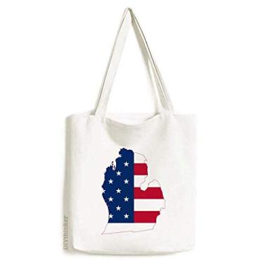 Imagem de Michigan America Mapa dos EUA Estrelas Bandeira Viagens Bolsa de Lona Bolsa de Compras Casual Bolsa