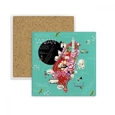 Imagem de Porta-copos quadrado com impressão tradicional Taiwan porta-copos com suporte de subplaca para caneca