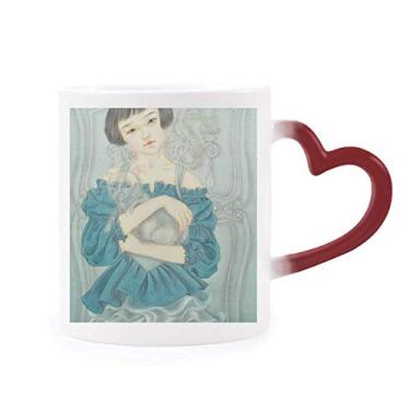 Imagem de Caneca de beleza com pintura chinesa sensível ao calor azul vestido vermelho muda de cor