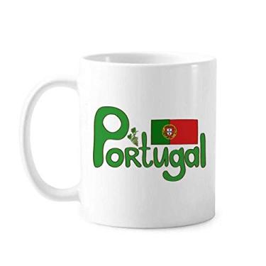Imagem de Caneca de cerâmica com estampa verde da bandeira nacional de Portugal, xícara de porcelana de café