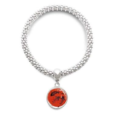 Imagem de DIYthinker Pulseira de prata abstrata de animal de carpa vermelha japonesa corrente de joias com pingente redondo