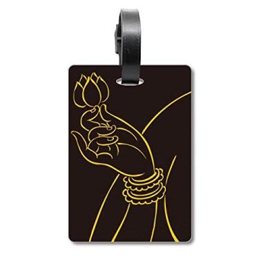 Imagem de Culture Religion Bolsa de mala de lótus preta e amarela com etiqueta para cartão de bagagem