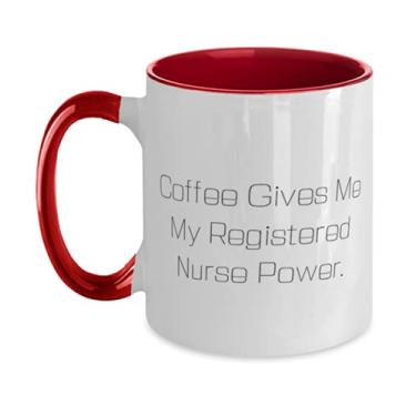 Imagem de Caneca de enfermeira, Coffee Give Me My Registered Nurse Power, inspiradora em dois tons 325 ml para colegas de trabalho da Boss