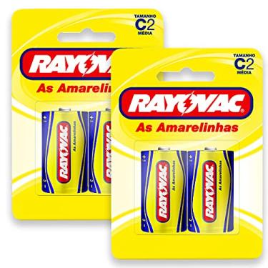 Imagem de 4 Pilhas C Média Comum Zinco Carvão Rayovac Amarelinha 2 Cartelas C/ 2 Unidades