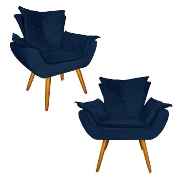 Imagem de Conjunto 2 Poltronas Decorativas Estofadas Sala Comercial Apolo Suede Azul Marinho - LM DECOR