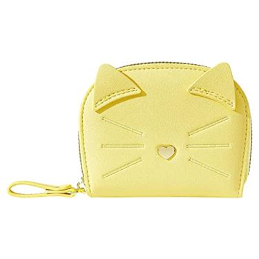 Imagem de Carteira feminina moda gato bonito novo pastoreio versátil prático bolsa de cartão com zíper bolsa carteira cheque, Amarelo, One Size