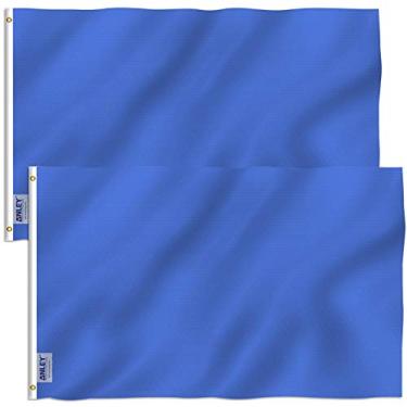 Imagem de ANLEY Pacote de 2 Fly Breeze 3x5 Foot Bandeira Azul Sólida - Cores vivas e resistente ao desbotamento UV - Cabeçalho de lona e costura dupla - Lisa Azul Flags Poliéster