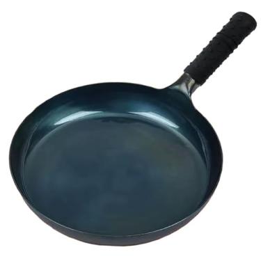 Imagem de Frigideira antiaderente forjada à mão, sem revestimento, panela de ferro chinês, frigideira, frigideira com alça de silicone macio (28 cm)