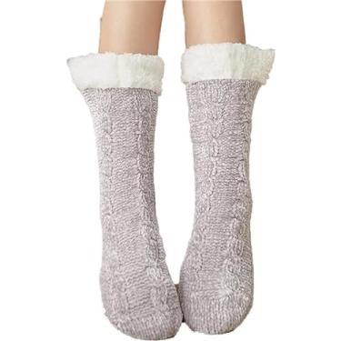 Imagem de IFFANY Meias femininas fofas, meias térmicas de Natal, meias de cama, meias de inverno confortáveis macias grossas felpudas antiderrapantes, Cinza claro, Tamanho Único