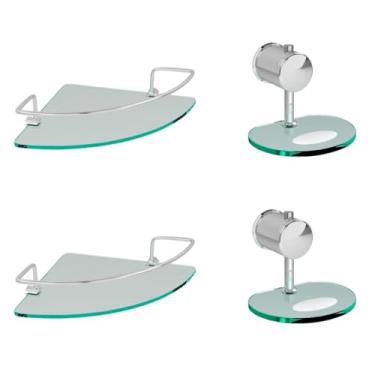 Imagem de Combo 2 Saboneteiras De Vidro Luxo + 2 Porta Shampoo Canto Incolor