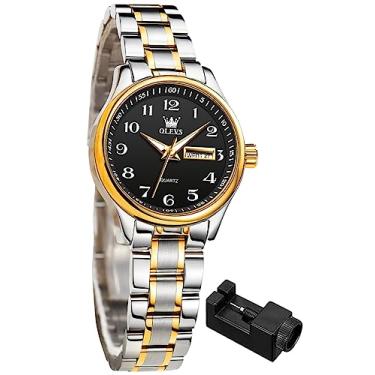 Imagem de OLEVS Relógios femininos para negócios, vestido feminino, para relógio de pulso pequeno, dourado, prateado, pulseira de aço inoxidável, analógico, quartzo, dia, data, à prova d'água, relógios