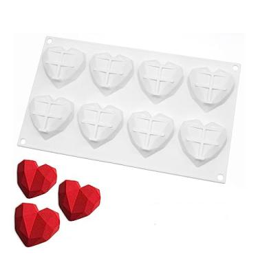 Imagem de Molde de chocolate de silicone de 8 grelhas de grau alimentício diamante amor forma de coração molde de cozimento de bolo moldes de vela antiaderente molde de doces fondant (coração amante E_29 X 17 x