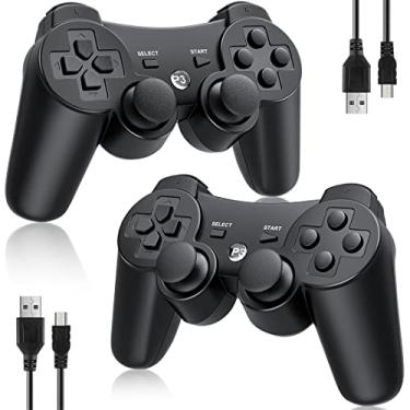 Imagem de OKHAHA Controller 2 Pack for PS3 Wireless Controller for Sony Playstation 3, Double Shock 3, Bluetooth, Rechargeable, Motion Sensor, Remote for PS3 (No Stripes(Black + Black))