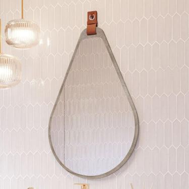 Imagem de Espelheira Para Banheiro Alça em Couro Gota Espresso Móveis Cimento
