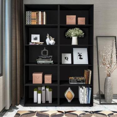 Imagem de Conjunto de 2 Estantes para Livros Biblioteca 10 Nichos 1,2x1,8M Multy Espresso Móveis Preto