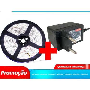 Imagem de Fita De Led 3528-B Branco Frio 60Smd 5 M + Fonte 12V 1,5A - Shopdng