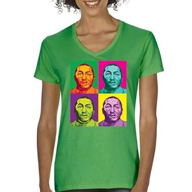 Imagem de Camiseta feminina com gola em V Curly Squared The Three Stooges Funny American Legends 3 Moe Larry Shemp Wise Guys Classic Trio Tee, Verde, P