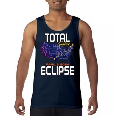 Imagem de Camiseta regata com mapa do eclipse solar total apenas com óculos de eclipse 8 de abril de 2024 festa astronomia sol lua masculina, Azul marinho, GG