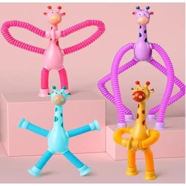 Imagem de 1 Pc Brinquedo Infantil Divertido Colorido Girafa Pop It Estica Puxa Com Led e Ventosa… (Rosa)