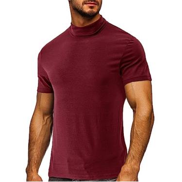 Imagem de Camiseta masculina com gola sub alta e parte inferior para camiseta masculina de manga curta, Vinho tinto, XXG