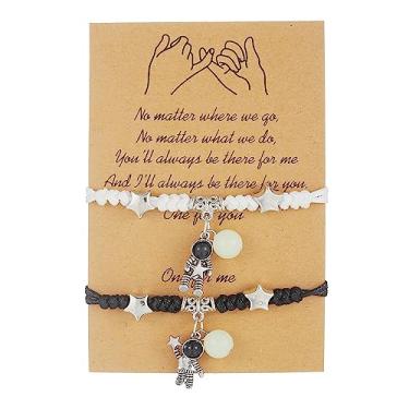 Imagem de Pulseira Pinky Promise Distance Matching Luminosa Love Charms Sorte Bergsts para melhores amigos, casal, família, mulheres, homens, pingente astronauta, Adjustable, Couro, Sem Pedra Preciosa